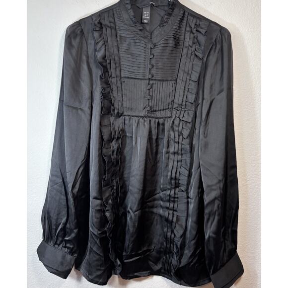 H&M Vtg Sz US 14 Y2K Black Satin Top 90s Office Siren Corpcore Grunge Vampire - Picture 1 of 8